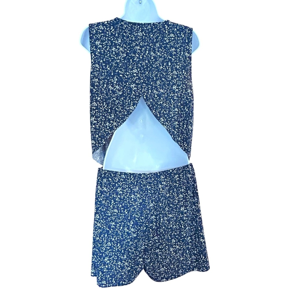 Mango Basics Knit Romper Women's Size M Navy Blue Open Back Summer Shorts - Picture 2 of 6